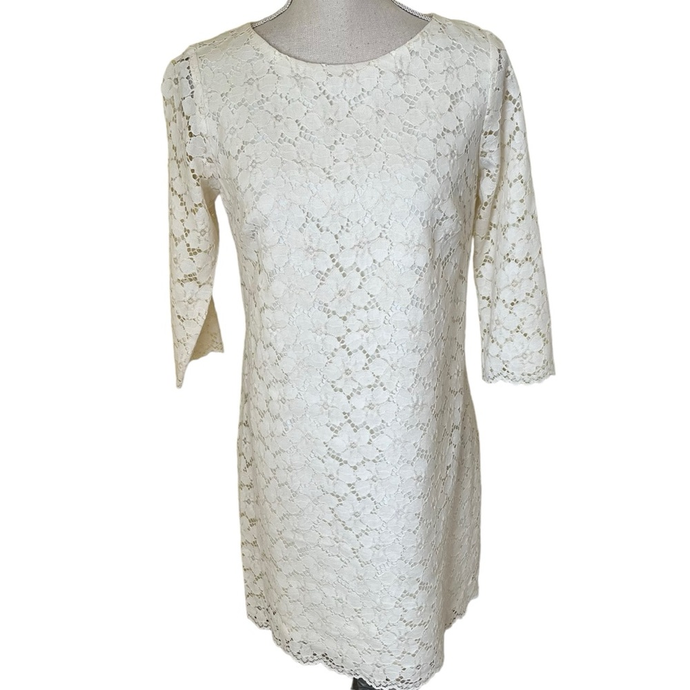 Shoshanna Creamy White Lace 3/4 Sleeve Sheath Dress 6